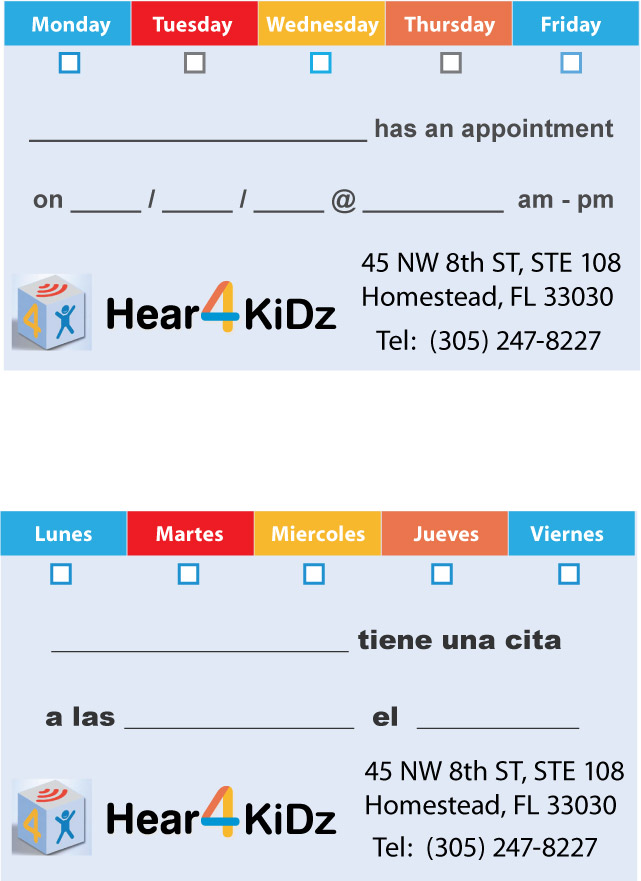 multi-color coded appointment card with days of the week