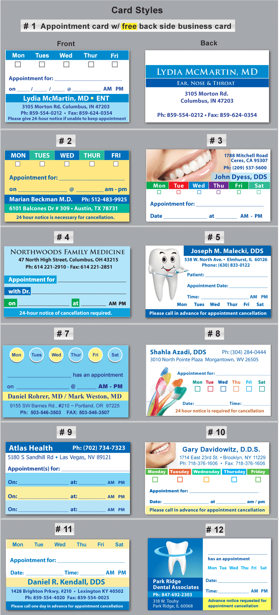 appointment cards