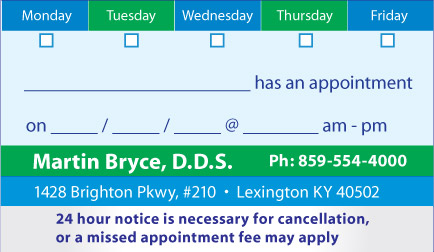 example of a sans-serif appointment card