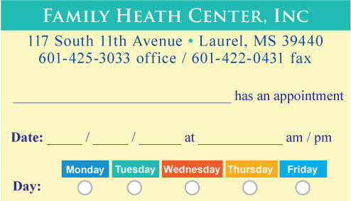 example of the serif font used in appointment cards